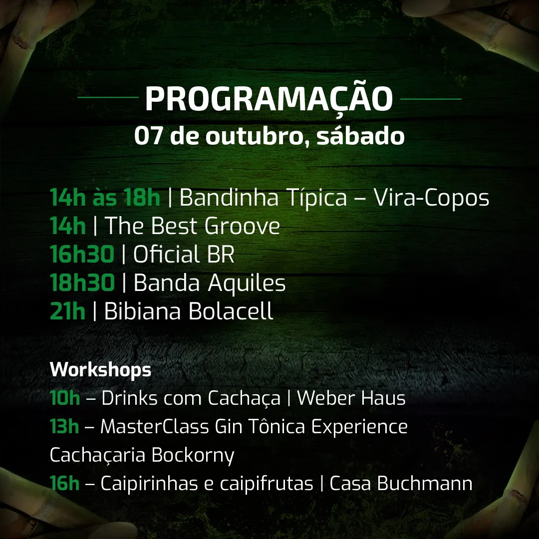 Festival da Cachaça 2023 em Ivoti Programacao 7 de Outubro
