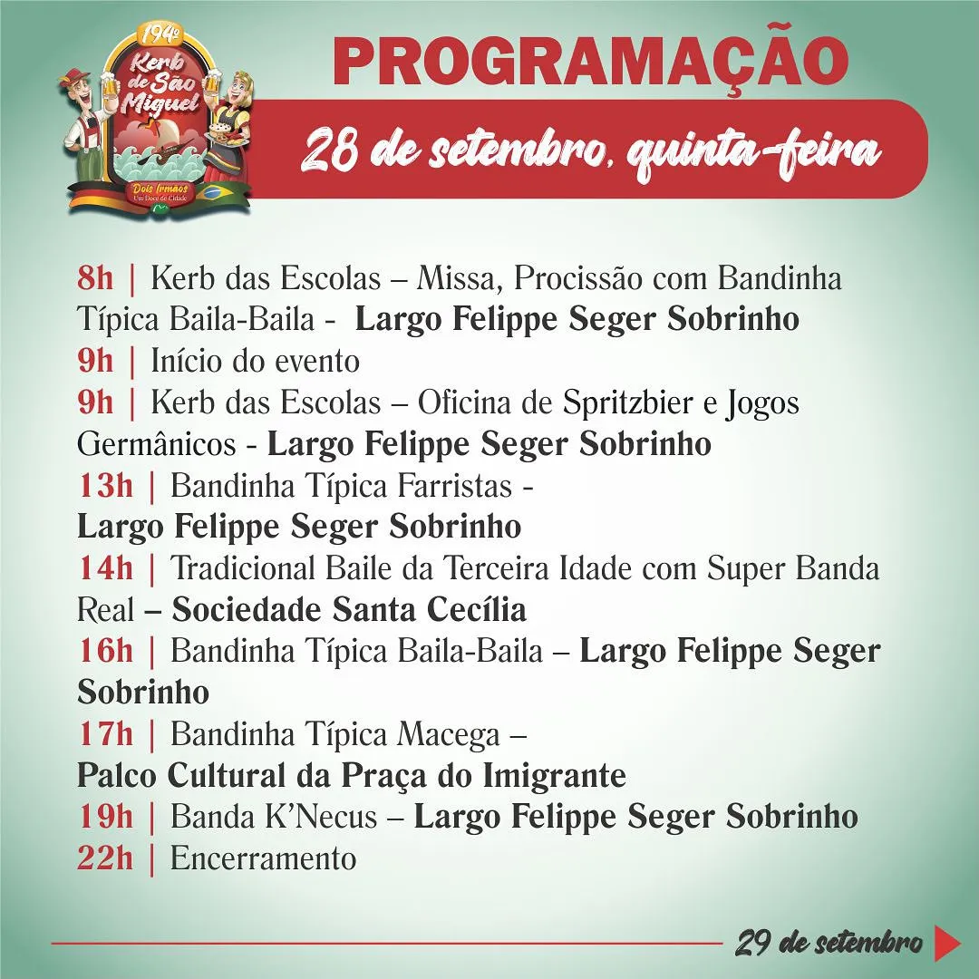 Kerb Fest 2023 em Dois Irmãos Programa 28 de Setembro