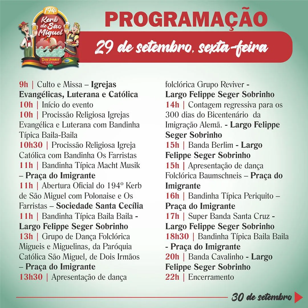 Kerb Fest 2023 em Dois Irmãos Programa 29 de Setembro