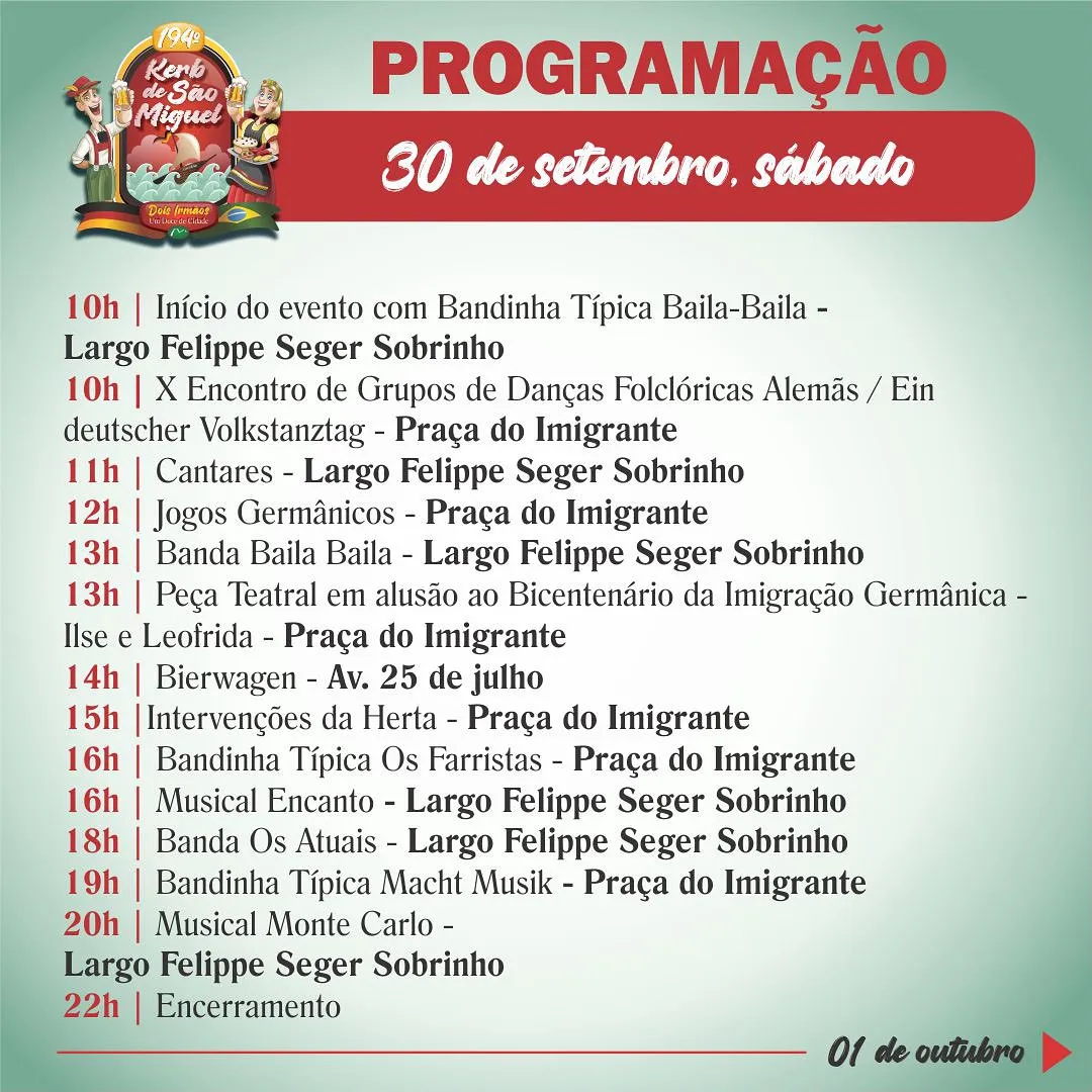 Kerb Fest 2023 em Dois Irmãos Programa 30 de Setembro