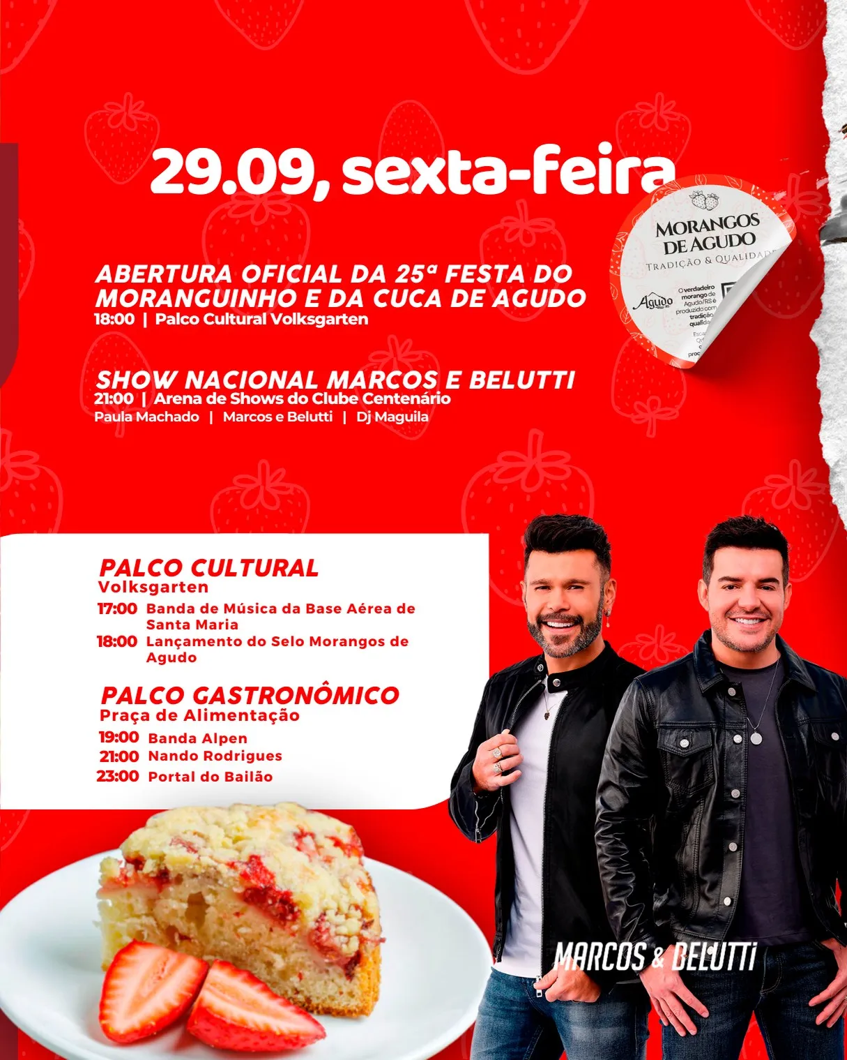 Programa Festa do Moranguinho e da Cuca 2023 em Agudo 29 Setembro